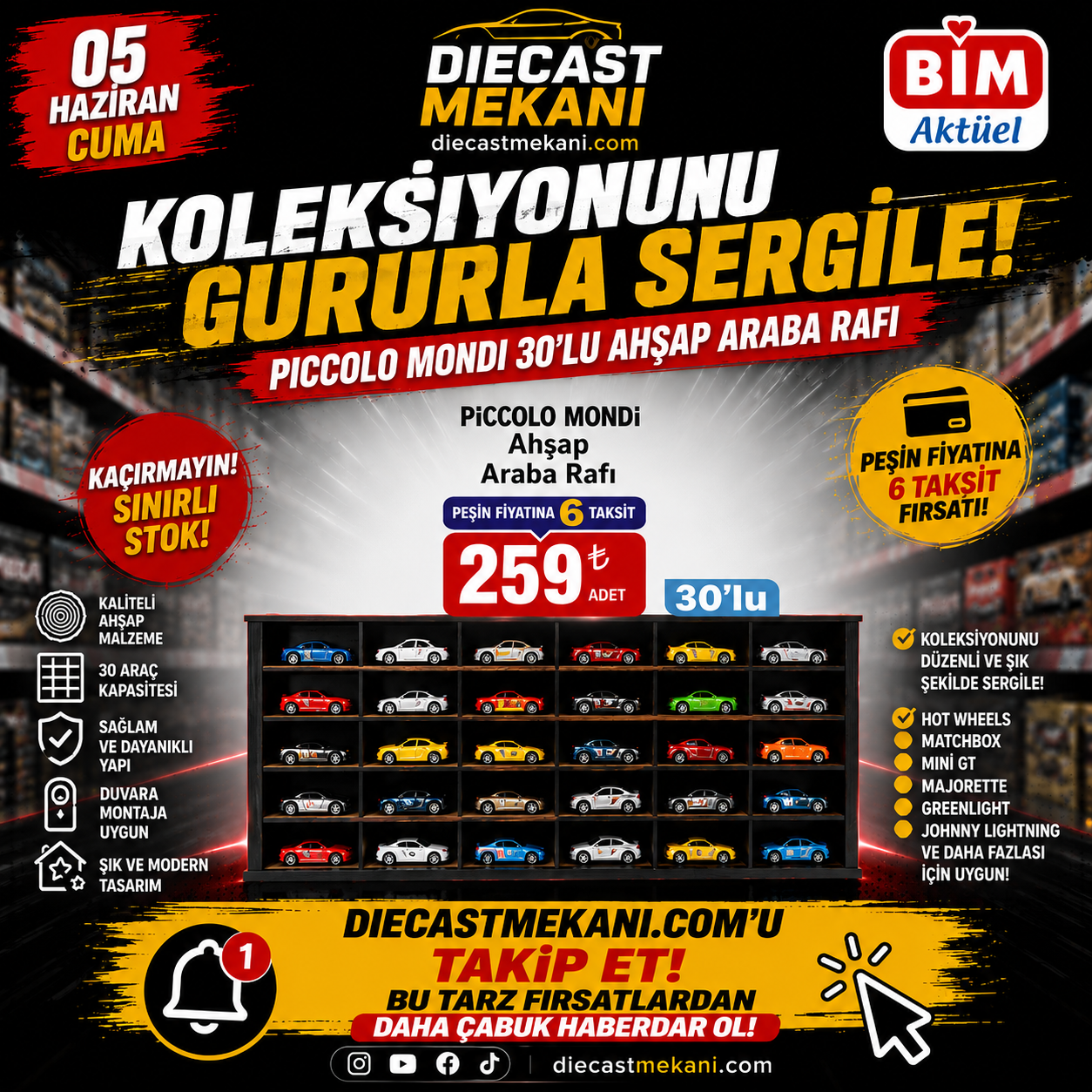 BİM'e Koleksiyonerlerin Aradığı Ürün Geliyor! PICCOLO MONDI 30'lu Ahşap Araba Rafı 259 TL